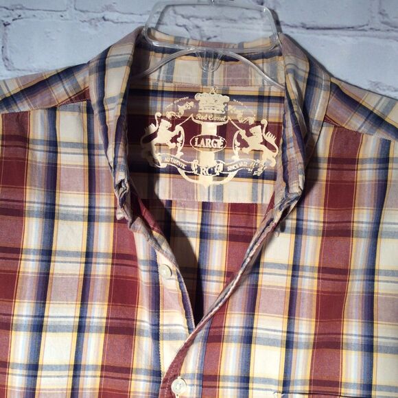 Red Camel Mens Shirt Size Lg Long Sleeve Button Up Brown Plaid Embroidered Logo - Picture 2 of 9